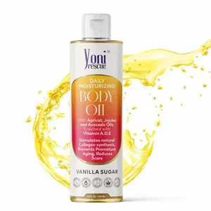 Vanilla Sugar Body Oil, 8oz, w/ Apricot, Jojoba, Avocado & Vitamin E, Fast-Absorbing, Moisturizing, Peach Fragrance, Skin Therapy & Body Care Hydrating