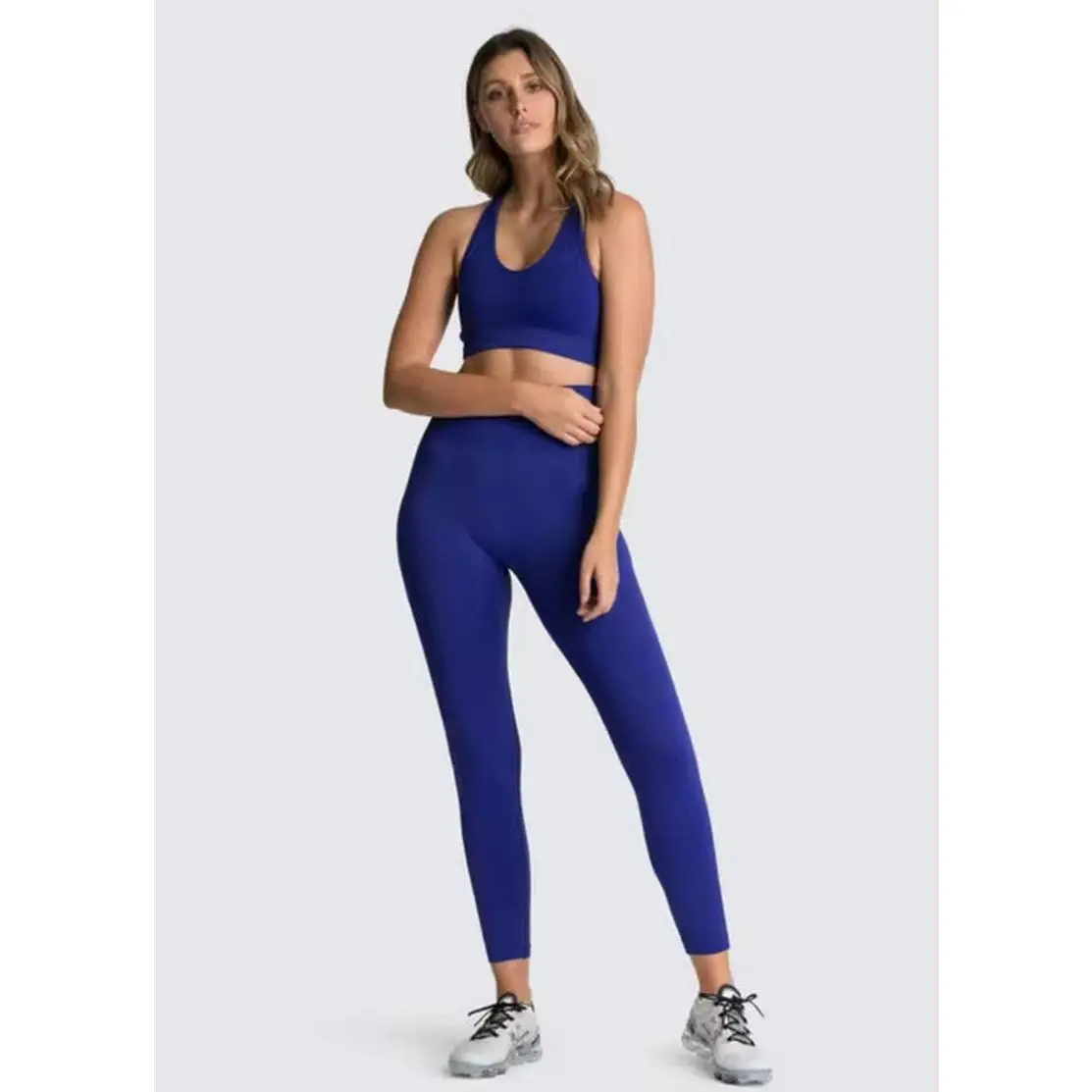 2Pcs Seamless Hyperflex Workout Sport Outfits for Women Sportswear Athletic Clothes Gym Long Sleeve Crop Top High Waist Leggings