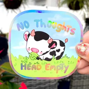 No Thoughts Head Empty - Funny Cute Cow Holo Sticker