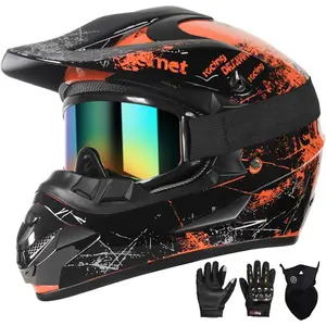 Dirt Bike Helmets Kids Motorcycle Helmet Youth ATV Motocross Full Face Men Women Off-Road Mountain Bike Helmet Adult with(Gloves Goggles Mask) DOT Approved 4Pcs Set
