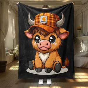 Cute Highland Cow Pattern Blanket, 1 Count Soft Throw Blanket, Air-conditioned Room Blanket, Warm Nap Blanket for Home Office Travel Camping  Christmas gift DreamyDwell Textiles