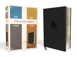 NIV, KJV, NASB, Amplified, Parallel Bible, Leathersoft, Black: Four Bible Versions Together for Study and Comparison by Zondervan [Leatherbound Book]