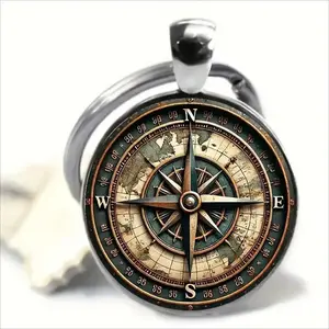 2D Flat Navigation Compass Design Keychain