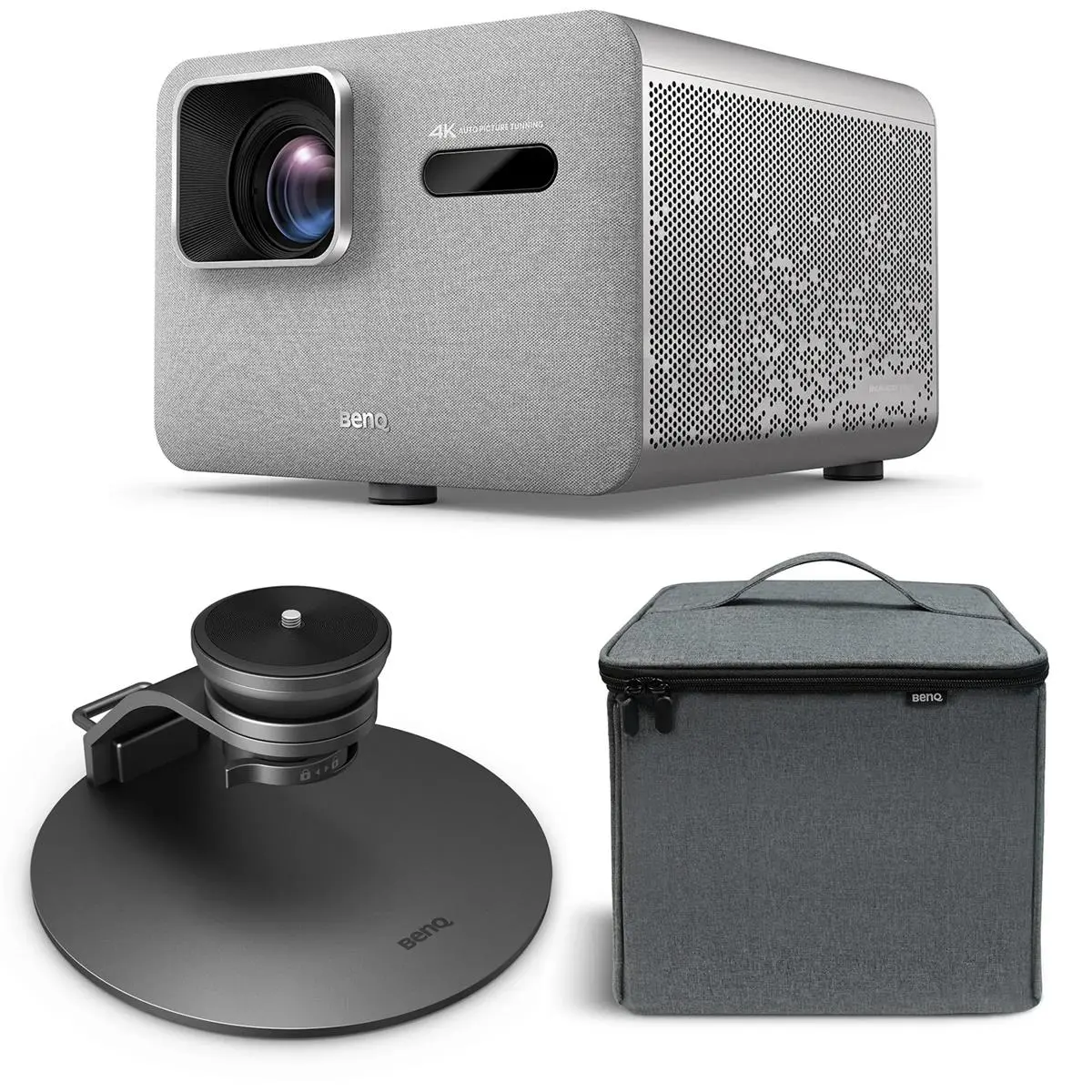 BenQ TK705i 4K Ultra HD HDR LED DLP Smart Home Theater Projector, Silver WITH BENQ DESKTOP PROJECTOR STAND AND BENQ CARRY CASE BAG