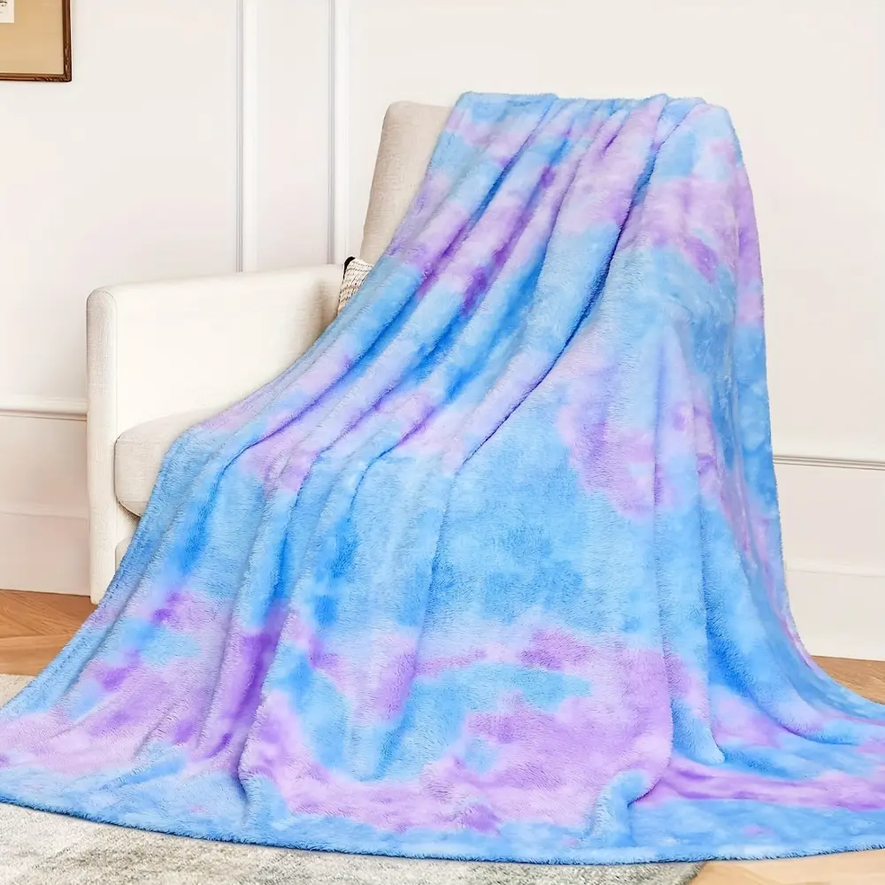 Tie Dye Blanket, Blue Purple Fleece Throw Blanket, Soft Plush Pastel Blanket for Couch Bed Sofa, Cute Cozy Blanket for Women Girls Teens Kids, Dorm Bedroom Decor, Gift for Her and Movie Night