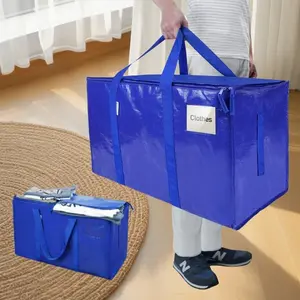 Extra Large Heavy Duty Moving Bags, Blue Storage Bins with Lids, Reinforced Handles & Heavy-Duty Zippers Moving Boxes Storage Bags Totes for Clothes Packing, Dorms, College Supplies, Blue