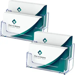 Business Card Holder for Desk, Clear Plastic Business Card Stand with 2 Tier, Multiple Business Display Holder for Exhibition, Office and Hotel, 2 Pack