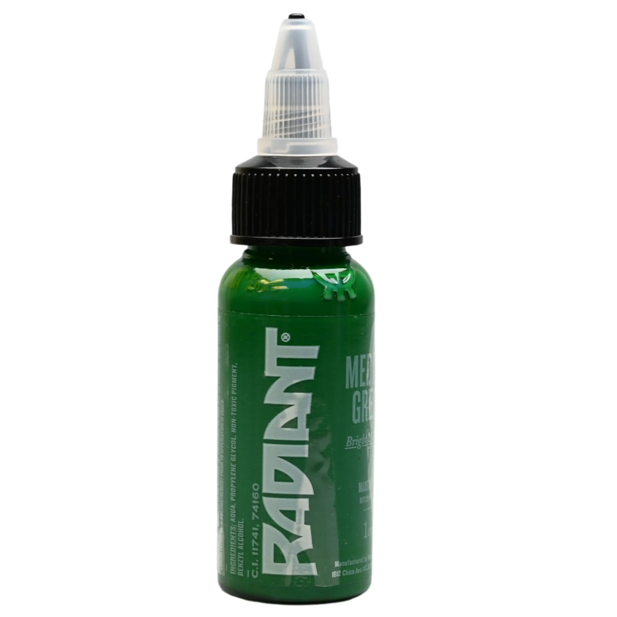 Radiant Colors Tattoo Ink - Medium Green for Tattooing & Shading on Human Skin, 1oz