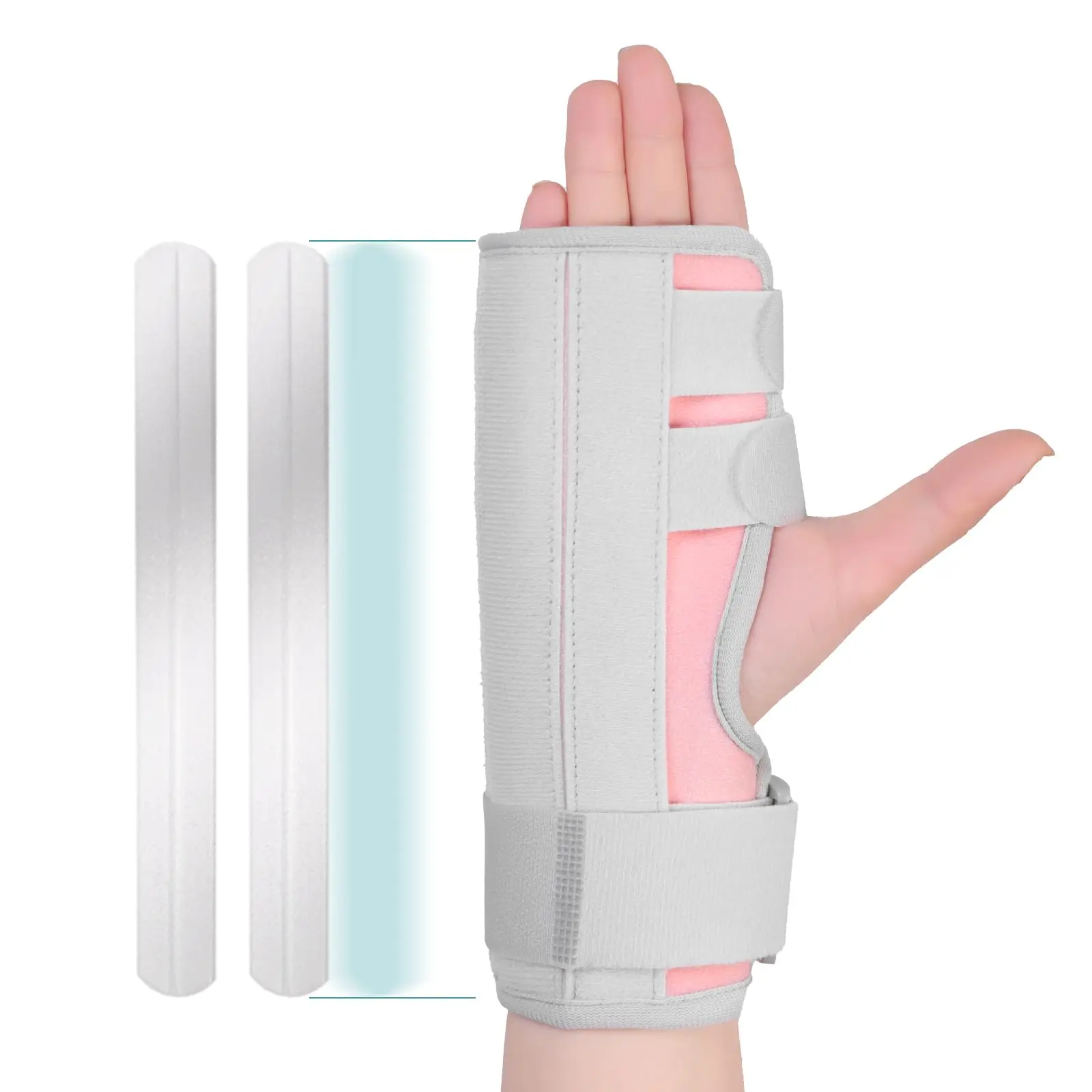 4-Finger Adjustable Velcro Trigger Wrist Support Brace - Breathable Skin-Friendly Fabric, Day-Night Arthritis Pain Relief, Multifunctional Medical Health Accessory, Pink & Gray Arm Hand Support
