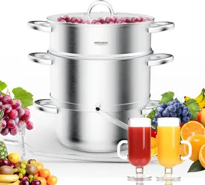 ROVSUN 8.5/11Quart Juice Steamer Stainless Steel, Extractor Fruit Vegetables Juicer Steamer Pot, w/Tempered Glass Lid Clamp, Loop Handles, Ideal for Making Juice, Jelly, Pasta