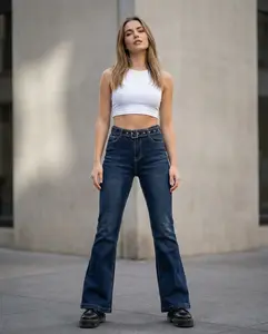 Women’s Flare Jeans Bell Bottoms Stretchy Flattering Dark Wash Denim Pants With Belt Y2K Vintage Grunge Alt Casual Streetwear
