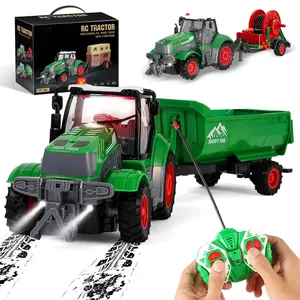 Remote Control Tractor Toys with Trailer / Light, Remote Control Truck, Farm Vehicle Toys for Boys Kids Toddlers Birthday Gifts Christmas Gifts