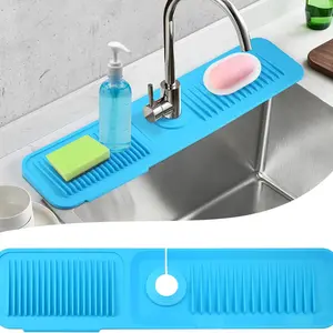 24 Inch Longer Kitchen Sink Splash Guard,Silicone Sink Mat for Faucet 5° Slope Faucet Splash Guard Faucet Handle Drip Catcher Tray Mat Protectors for Kitchen Sink(Blue 24.0" x 5.5")