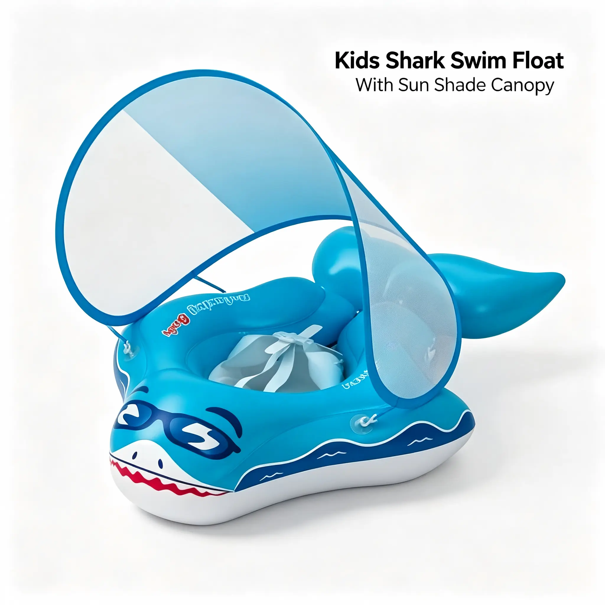 Cute Blue Shark Inflatable Baby Swim Float with Removable UV Sun Canopy, Anti-Rollover Safety Infant Water Float, Adjustable Seat Swimming Trainer for Newborn Toddlers 3 to 36 Months Old, Perfect for Pool, Lake, Beach Summer Play
