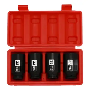 1/2'' Drive Deep Spindle Axle Nut Impact Socket Set 6 Point CR-MO 32 33 35 36mm 4PC Heavy Duty Tool Kit for Car Repair & Maintenance