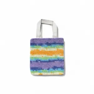 Mini Crochet Tote Bag – Handmade 8x8 Colorblock Purse (Blue & Purple or Orange & Blue)