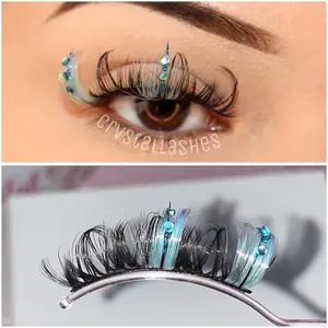 “Ice Baby” 15mm Blue Gem Glitter Lashes Wispy Reusable High Quality Faux Mink False Eyelashes