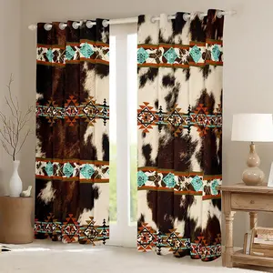 Cowhide Curtains,Western Curtains,Brown Cow Print Curtains,Exotic Aztec Window Curtains,Farm Animals Bull Cattle Hide Living Cowboys Gifts for Women, Home Decoration Curtain, Interior Decoration Accessories