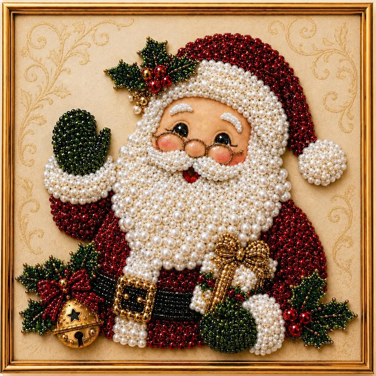 DIY Christmas Pearl Diamond Art Kit with Frame, 7.8x7.8in DIY Needlework Craft, Home Wall Decor, Handmade Holiday Gift