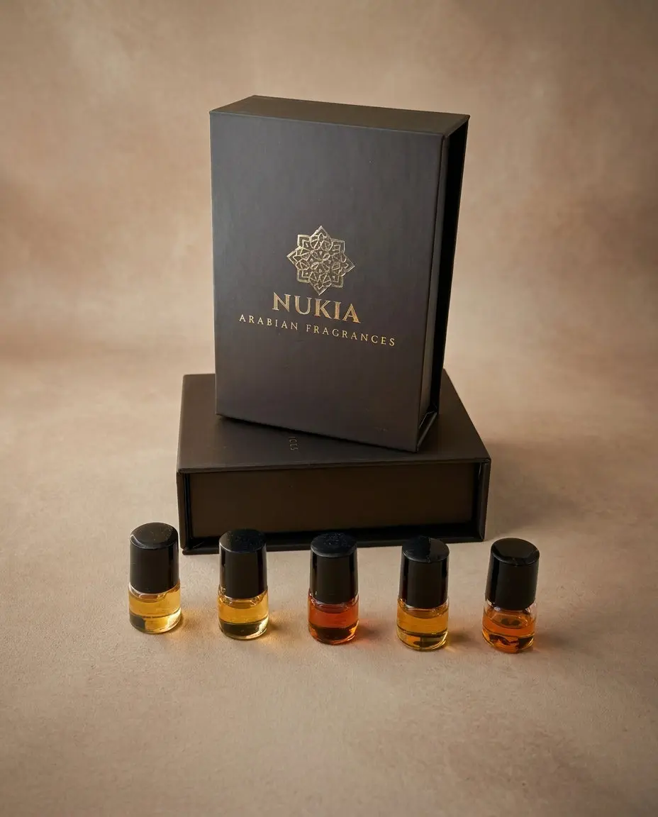 Try Before You Commit – Arabian Perfume Oil Sampler Set | 5 Scents | Alcohol-Free – Nukia