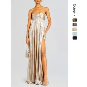 Women's Sleeveless Summer Strapless Bodycon Dress, Elegant High Split Formal Wear, Evening Gown, Sexy Clubwear