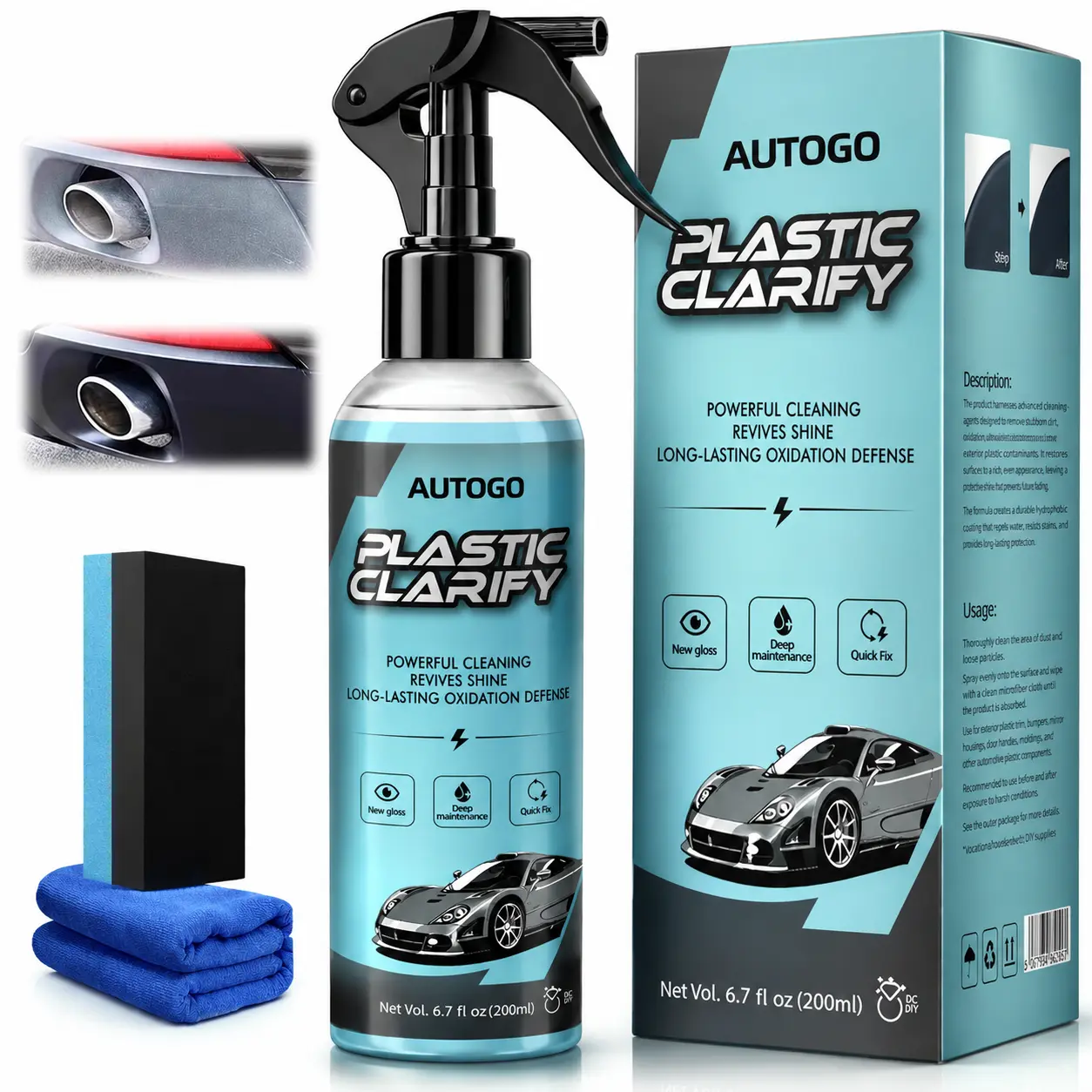 Waterless Spray Wax Bottle Kit for Car Cleaning, Quick Effect Detailer with Sponge & Towel, Long-Lasting Ceramic Coating Spray for Plastic, Rubber & Leather Surfaces, Durable Protection Gloss Finish, Car Interior Maintenance
