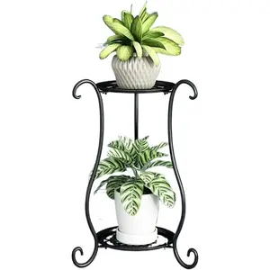 Space-Saving Heavy-Duty Plant Stand - 2-Tier Metal Display Rack for Multiple Potted Plants, Indoor Outdoor Use
