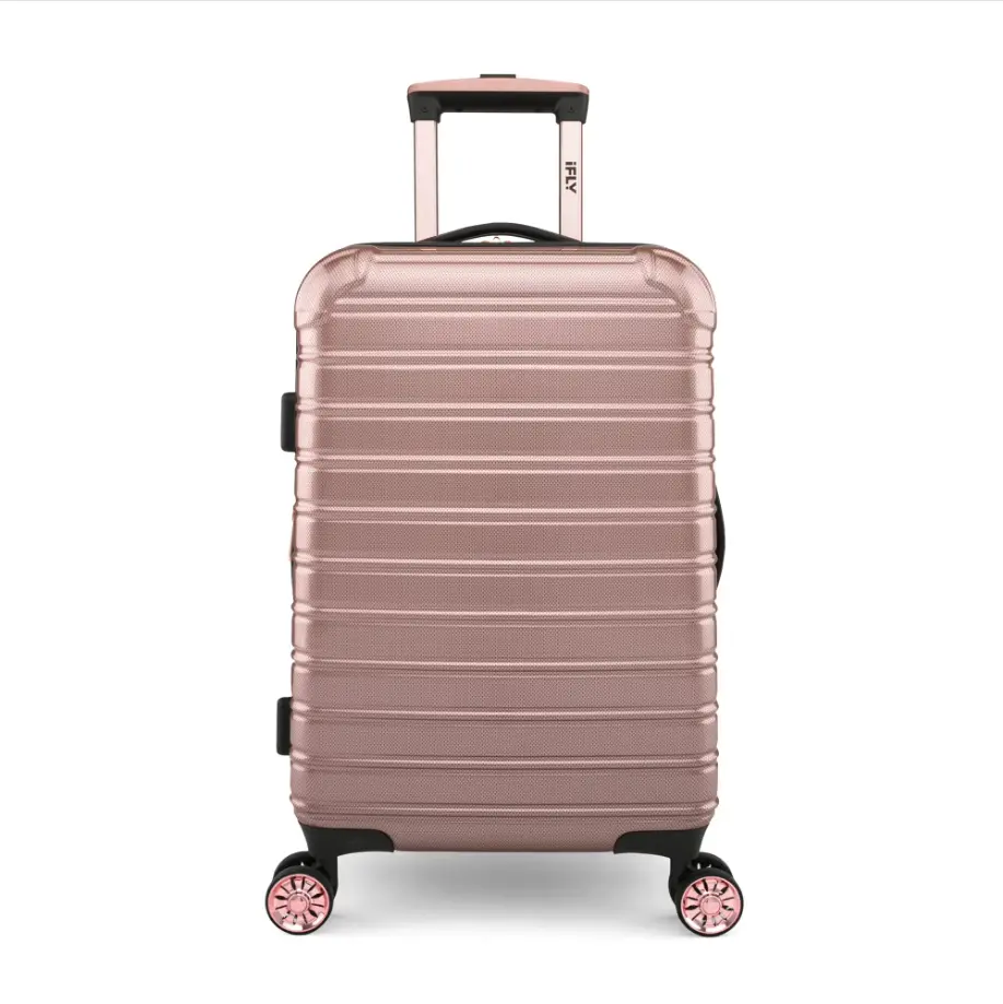 iFLY Fibertech 20" Hardside Carry-on Suitcase – Expandable Spinner Luggage for Travel, Rose Gold