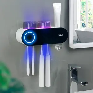 iHave Bathroom Toothbrush Holder Set – Smart UV Toothbrush Sanitizer and Holder with Magnetic Cups, Wall Mounted Toothpaste Dispenser, Multi-Functional Electric Toothbrush Rack for Family, Kids, Couples, Modern Home Bathroom Accessories & Decor