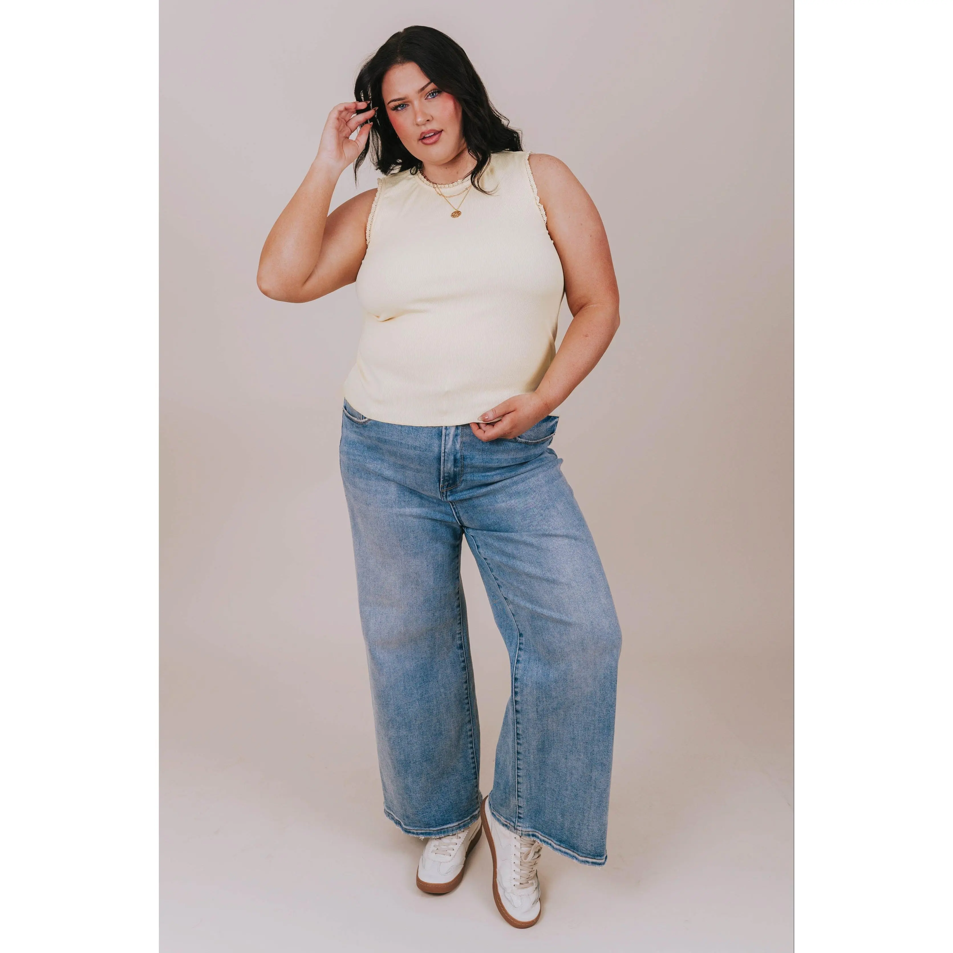 Women's Plus-Size Ribbed Sleeveless Cotton Lace Fabric Blouse - Soft, Elegant Style Lightweight Casual Top for Everyday Wear, Elegance, Piece