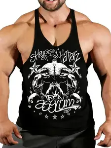 Men's Muscle Back Print Thin Strap Vest, Sleeveless Gym Training Top, Quick-Dry Sporty Style, Loose-Fitting Workout Shirt, Fitness Workout Vest, Athletic Apparel