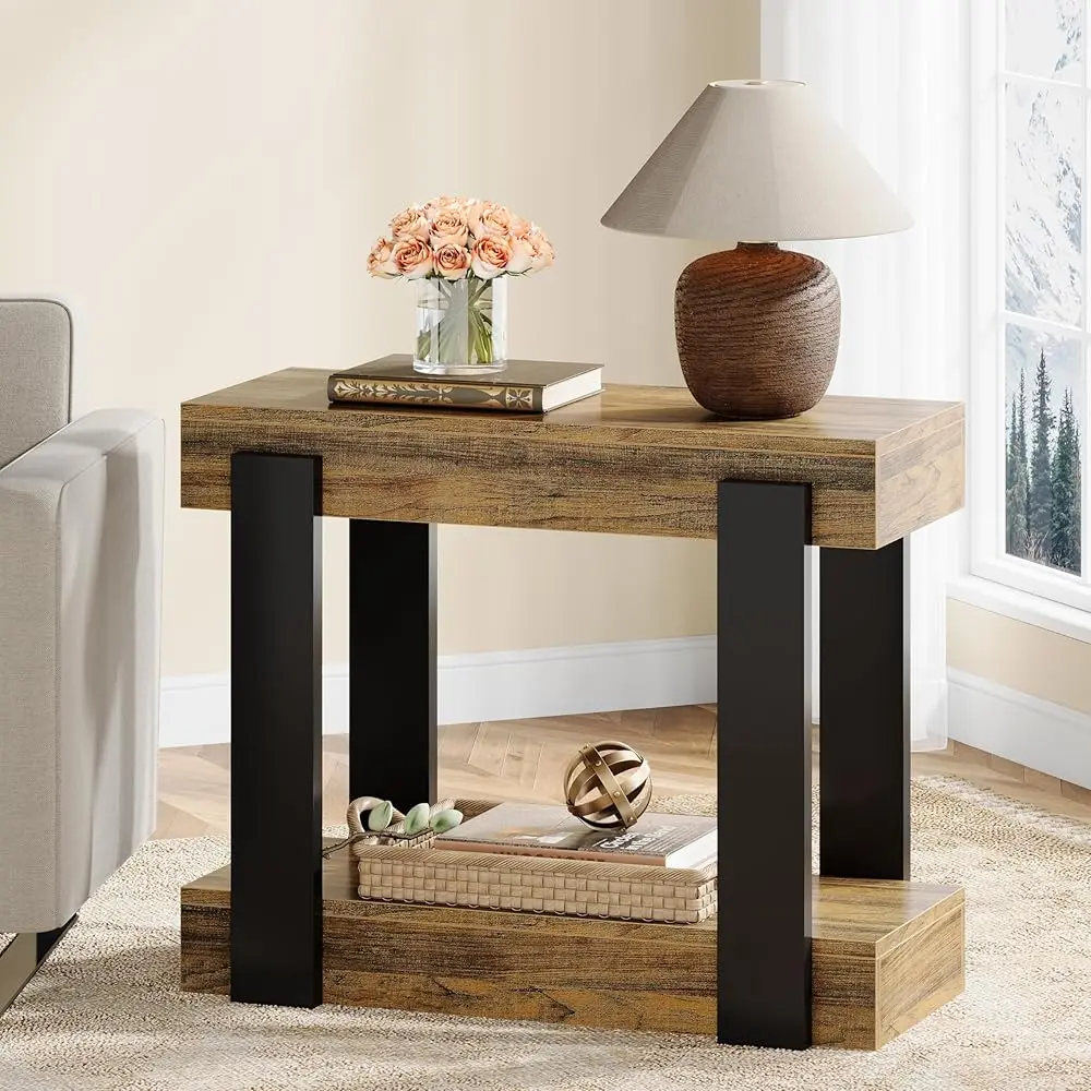 Tribesigns 2-Tier Narrow Farmhouse Side Table for Living Room and Bedroom, Modern End Table with Storage Shelves