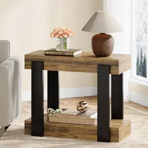 Tribesigns 2-Tier Narrow Farmhouse Side Table for Living Room and Bedroom, Modern End Table with Storage Shelves