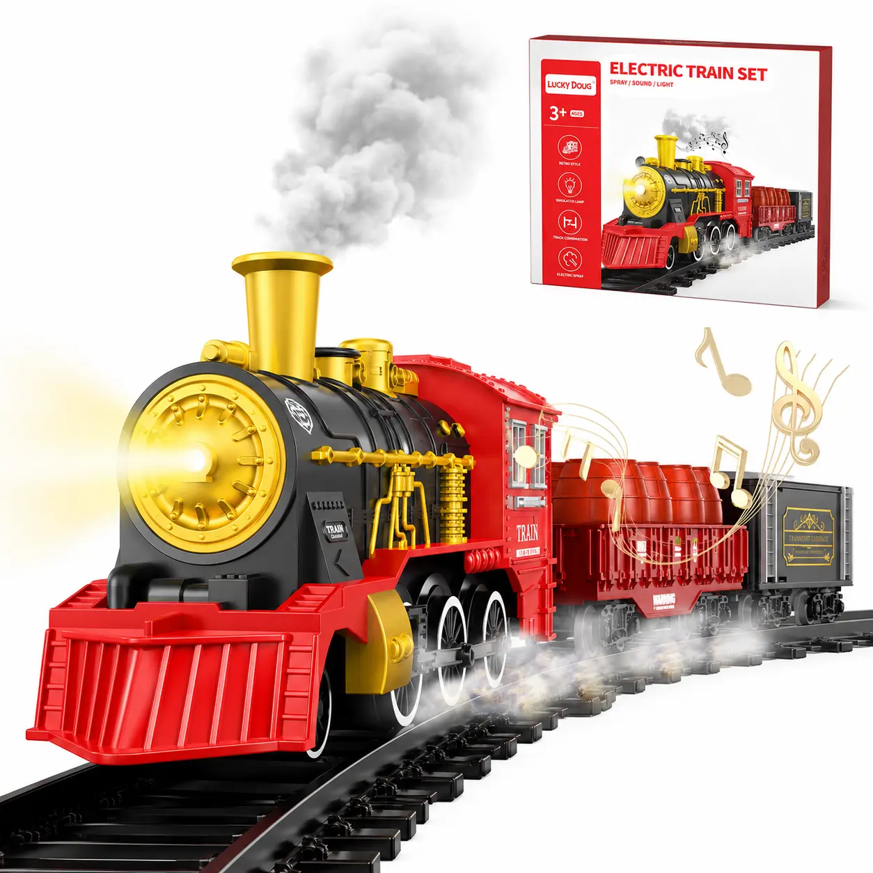 Unisex Kids Battery-Powered Electric Train Playset with Light, Train Sound, Smoke Functions - Locomotive Flashing Light, 6 Cars, Detachable Tracks, STEM Learning Multi-Section Combination, Birthday Gift
