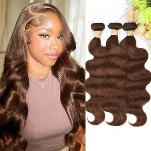 18 20 22 Inch Brown Human Hair Bundles Body Wave 3 Pcs - 100% Unprocessed Brazilian Virgin Hair Extensions Chocolate Brown Bundles Human Hair 4# Color (12A)