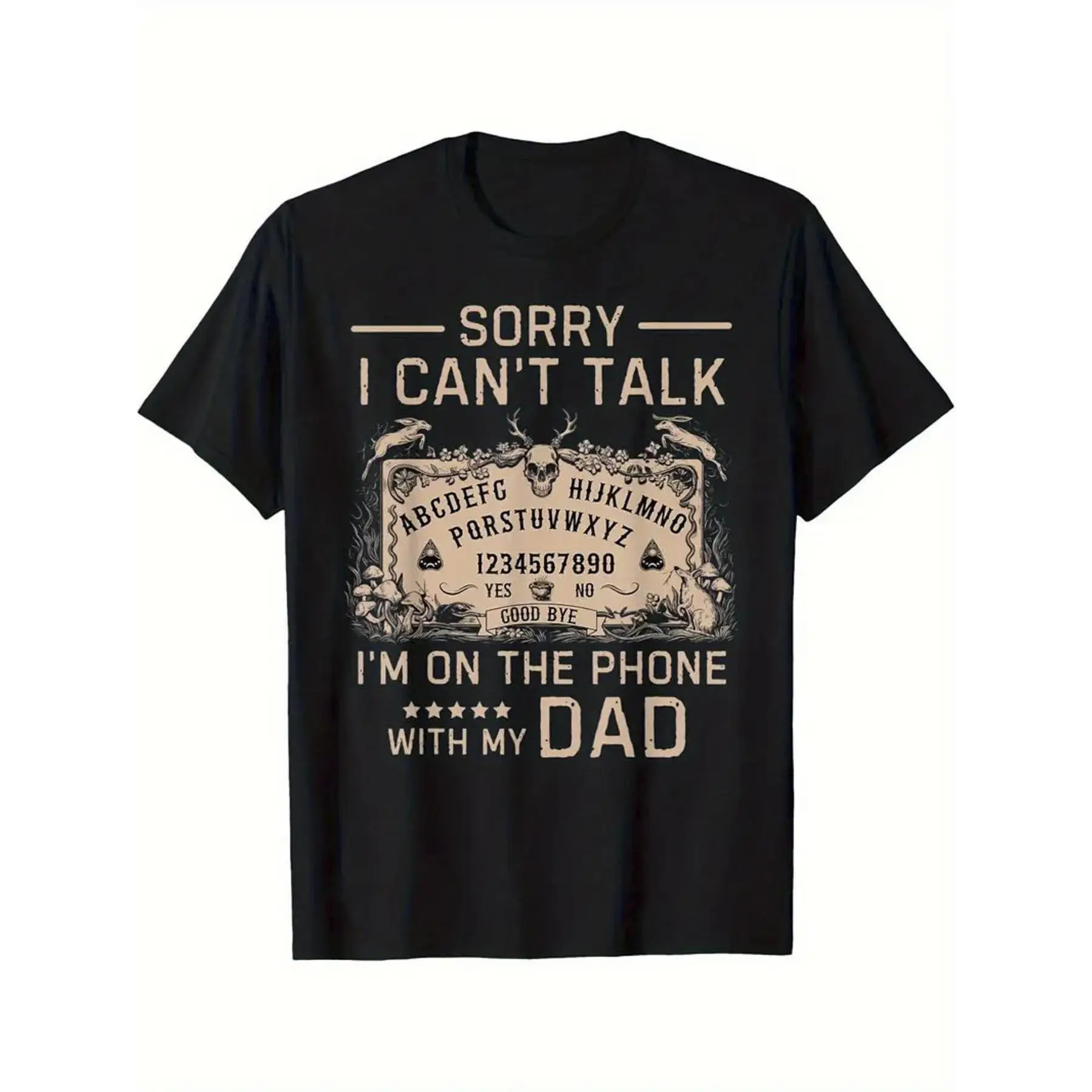 Men's 100% Cotton Oversized Vintage Graphic Tee - Funny "Sorry I Can't Talk I'm Playing with My Dad" Tarot & Ouija Board Print, Short-Sleeve Round Neck Casual Streetwear Tshirt for Tabletop Gaming Nights, Geometric Pattern Apparel