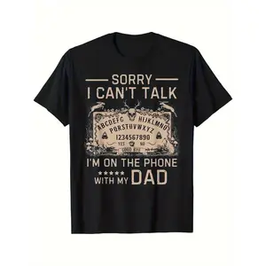 Men's 100% Cotton Oversized Vintage Graphic Tee - Funny "Sorry I Can't Talk I'm Playing with My Dad" Tarot & Ouija Board Print, Short-Sleeve Round Neck Casual Streetwear Tshirt for Tabletop Gaming Nights, Geometric Pattern Apparel