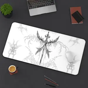 Inverted Cybersigilism Mouse Pad, Angel Sword Desk Mat, Gaming Office Decor