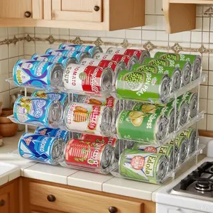 Can Organizer for Pantry Stackable, Clear Can Organizer for Fridge, Auto-Rolling Pop Soda Pantry Organizers for 36 Cans, Storage Rack for Kitchen Cabinet (3 Sets 3 Tiers)