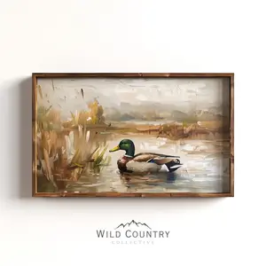 Vintage Duck Painting Print, Rustic Cabin Decor, Mallard Duck Pond Poster, Bird Hunter Gift, Mallard Duck Nursery Decor, Countryside Print.jpg