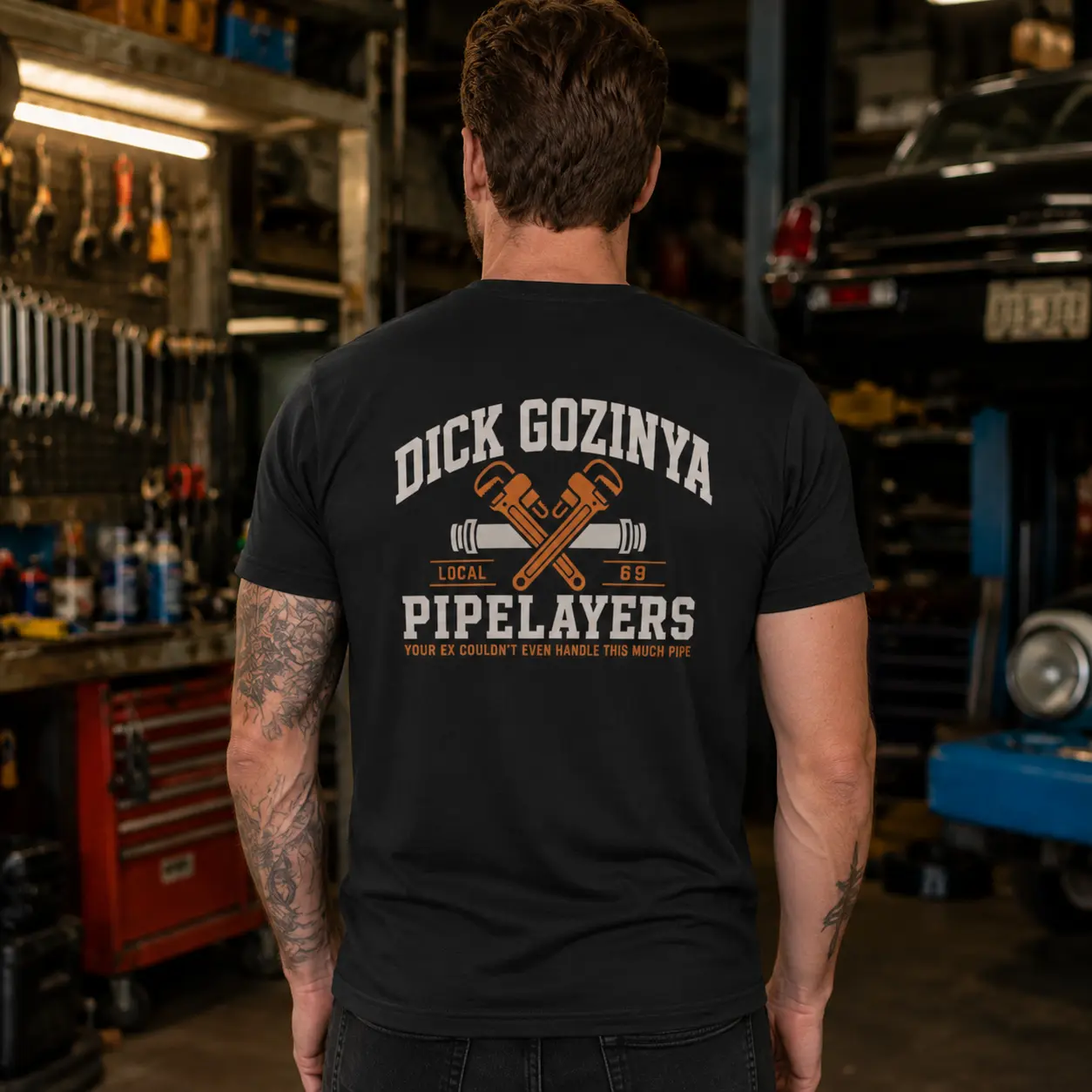 Dick Gozinya Pipe Layers Men’s Graphic T-Shirt, Black Funny Plumbing Joke Tee