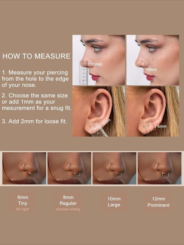 5Pcs G23 Titanium Nose Rings Hoops 20G 18G 16G Clicker Hinged Piercing Hoop Body Piercing Rings for Septum Cartilage Daith Rook Lip Tragus Helix Conch Ear Lobe Earrings Hypoallergenic Nose Piercing Jewelry Women Men 6/7/8/9/10mm