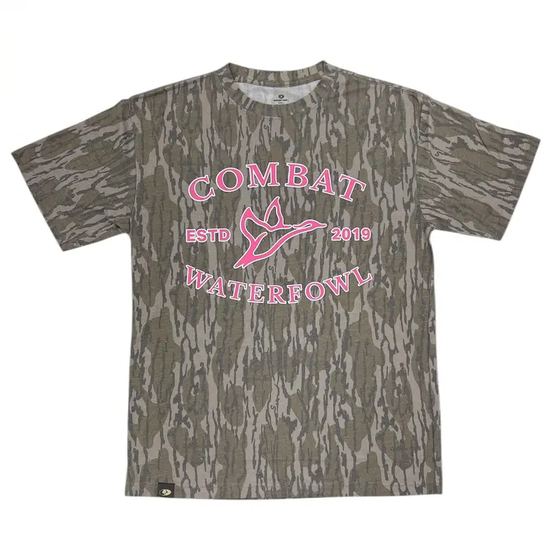 Mossy Oak Camo Pink Combat Logo Short Sleeve T-Shirt in Bottomland 3D All Over Print