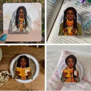Black Girl Book Phone Grip, Cute Pop Socket For Kindle, Girl Book Lover Gift And Stylish Black Gifts