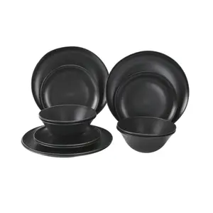 Eco-Friendly 12-Piece Dinnerware Set - Black, Sustainable Dining Accessories