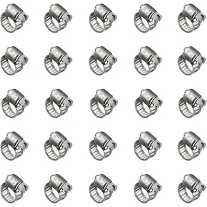 25 Pcs Stainless Steel Hose Clamps, 1/4 inch to 1/2 inch Worm Gear Metal Hose Clamps for Pipe, Dryer Repair, Tubing and Fuel Line
