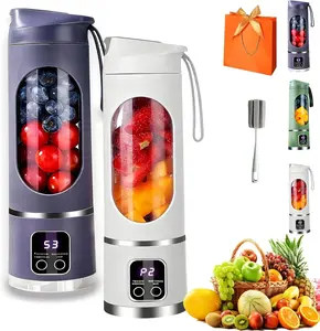 Portable 16oz Wireless Juicer, Portable Blender Personal Electric-Digital Multimode Smart LED Display, 3 Speed12-Blade Fresh Juice Bottle, USB Rechargeable for Shakes and Fruit Juice