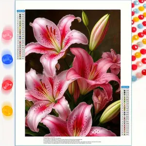 5D DIY Frameless Round Diamond Full Rhinestone Art Painting Kit Lilies Floral Theme Mosaic Art Picture Room Home Decor Father's Day, Christmas, Mother's Day Birthday Anniversary Gift Ideal for Family Gathering Events DIY Kits
