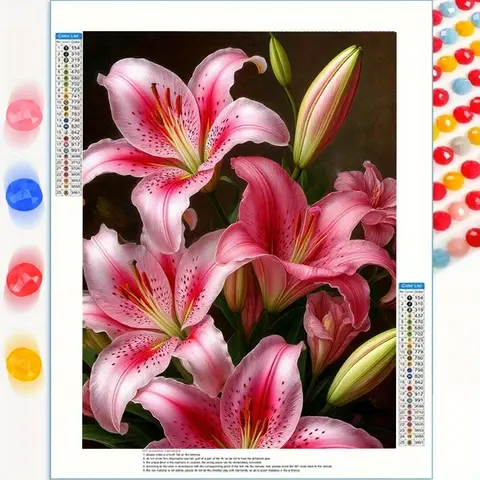 5D DIY Frameless Round Diamond Full Rhinestone Painting Kit, Diamond Art Mosaic, Lily Floral Theme Mosaic Picture for Home Decoration, Ideal Gift for Father's Day, Mother's Day, Birthday, and Anniversary