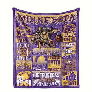 Minnesota Football Throw Blanket - 50" x 40", Vibrant team spirit design with "BEAST MODE" and "Never Give Up" graphics, Durable polyester, Unisex, Perfect gift for sports fans and football enthusiasts